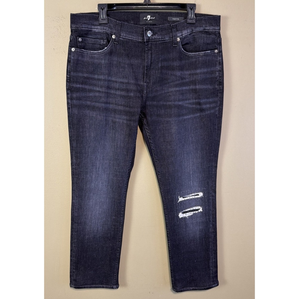 7 For All Mankind Paxtyn Jeans Men's 34x28 Black Distressed Slim Fit Skater